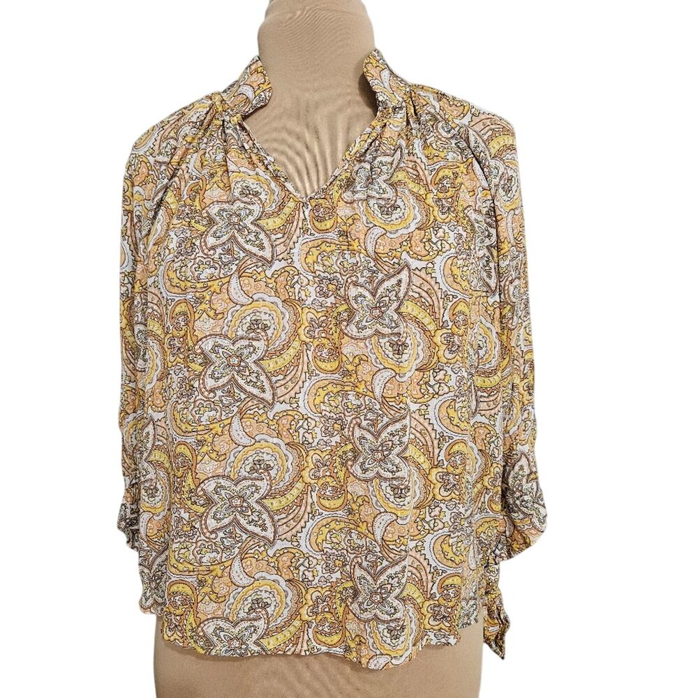 Christian Siriano Paisley Floral Women's XS Top Yellow‎ Boho Hippie Festival